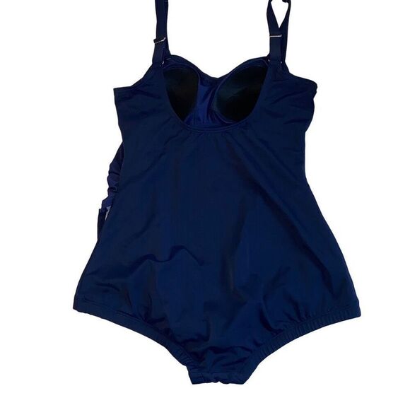 Elemar NWT One-Piece Swimsuit Draped Tropical Full Coverage Tummy Control Navy - Picture 2 of 10
